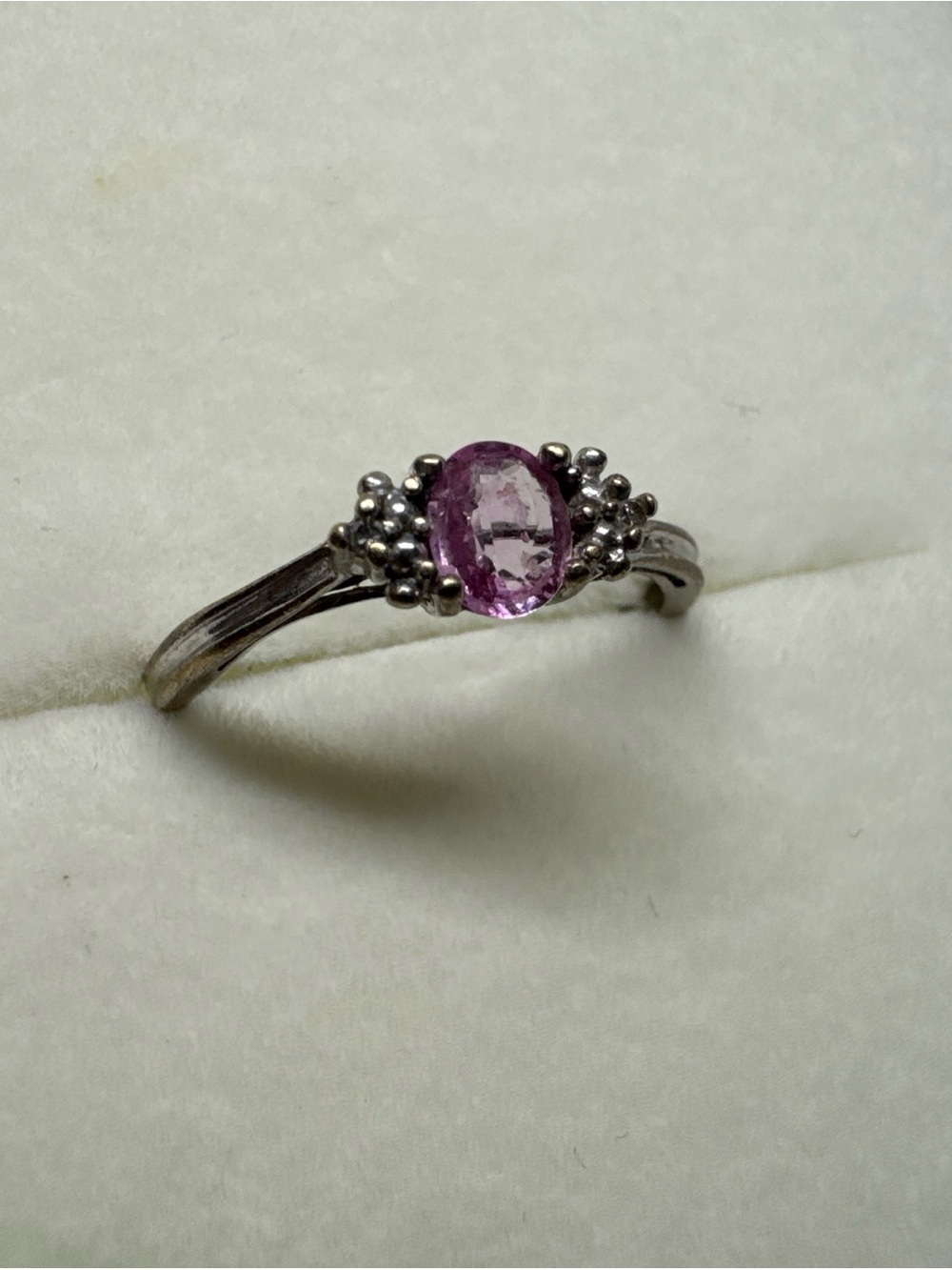 10k Two Tone Gold Oval Pink Sapphire & Diamond Accent Size 7 Ring Dainty 1.15g